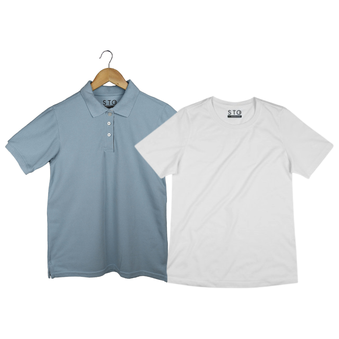 Camiseta Polo + Camiseta Básica Blanca Mujer