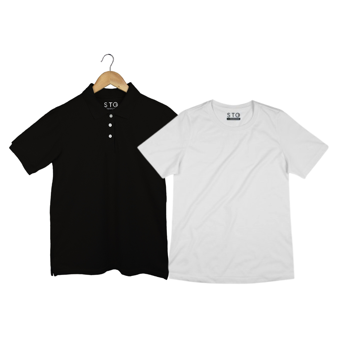 Camiseta Polo + Camiseta Básica Blanca Mujer