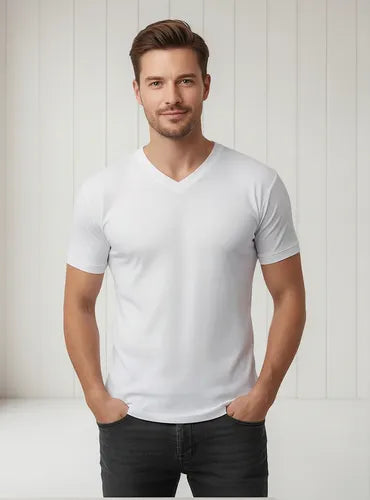 COMBO X2 Camiseta Acanalada Hombre | Cuello V 5068